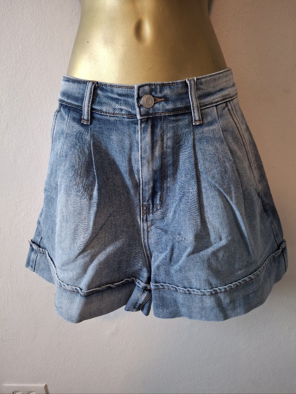Light Blue Denim Women's High-Waist Shorts